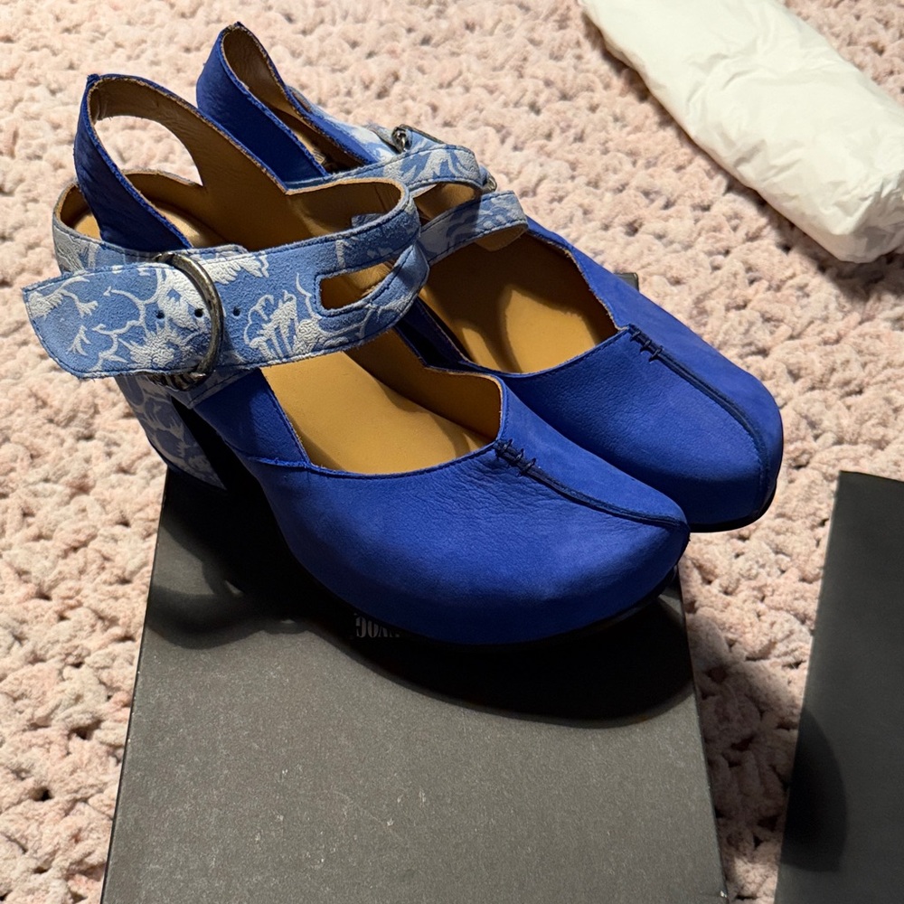 John Fluevog Blue Patterned Heels